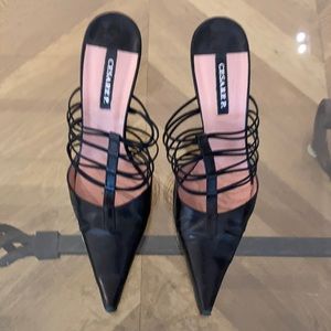 Black leather sling backs Cesare P.